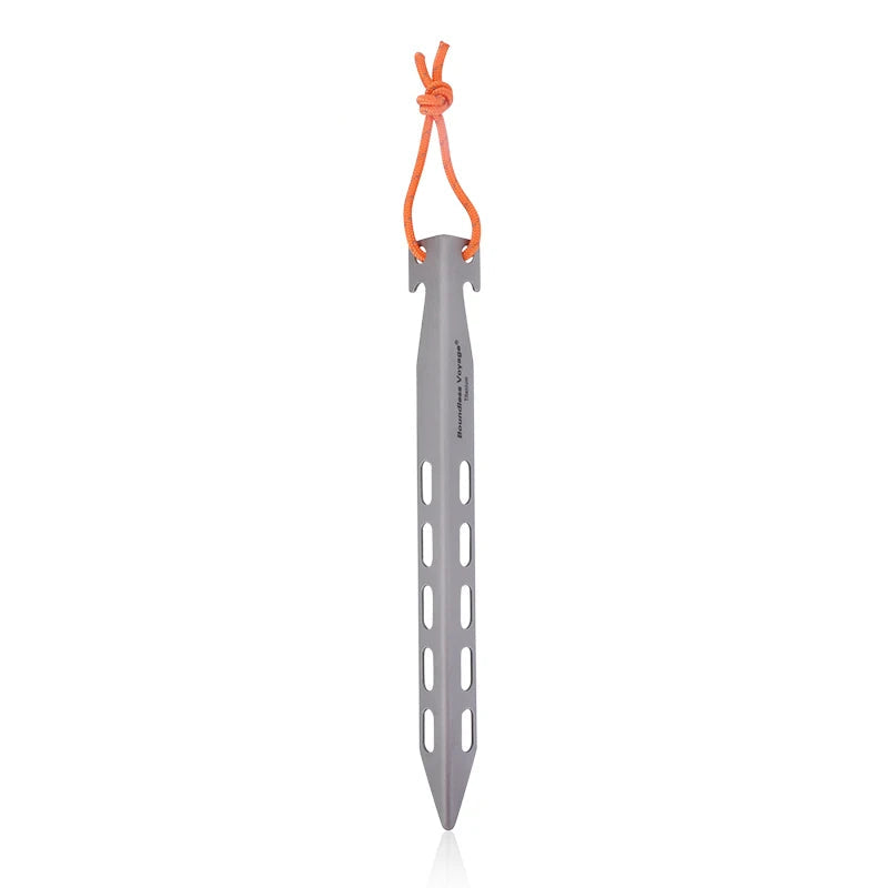 Single titanium V shape tent stake front view