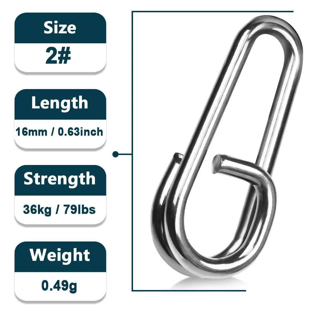 Size 2 stainless steel quick lock snap connector with specifications