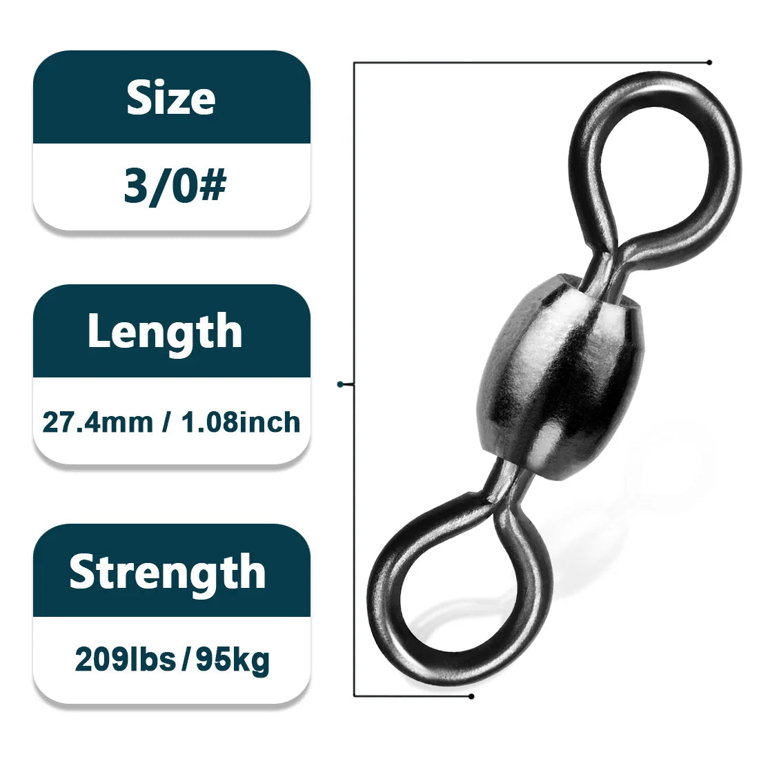 Size 3-0 black nickel crane swivel for saltwater and freshwater rigs