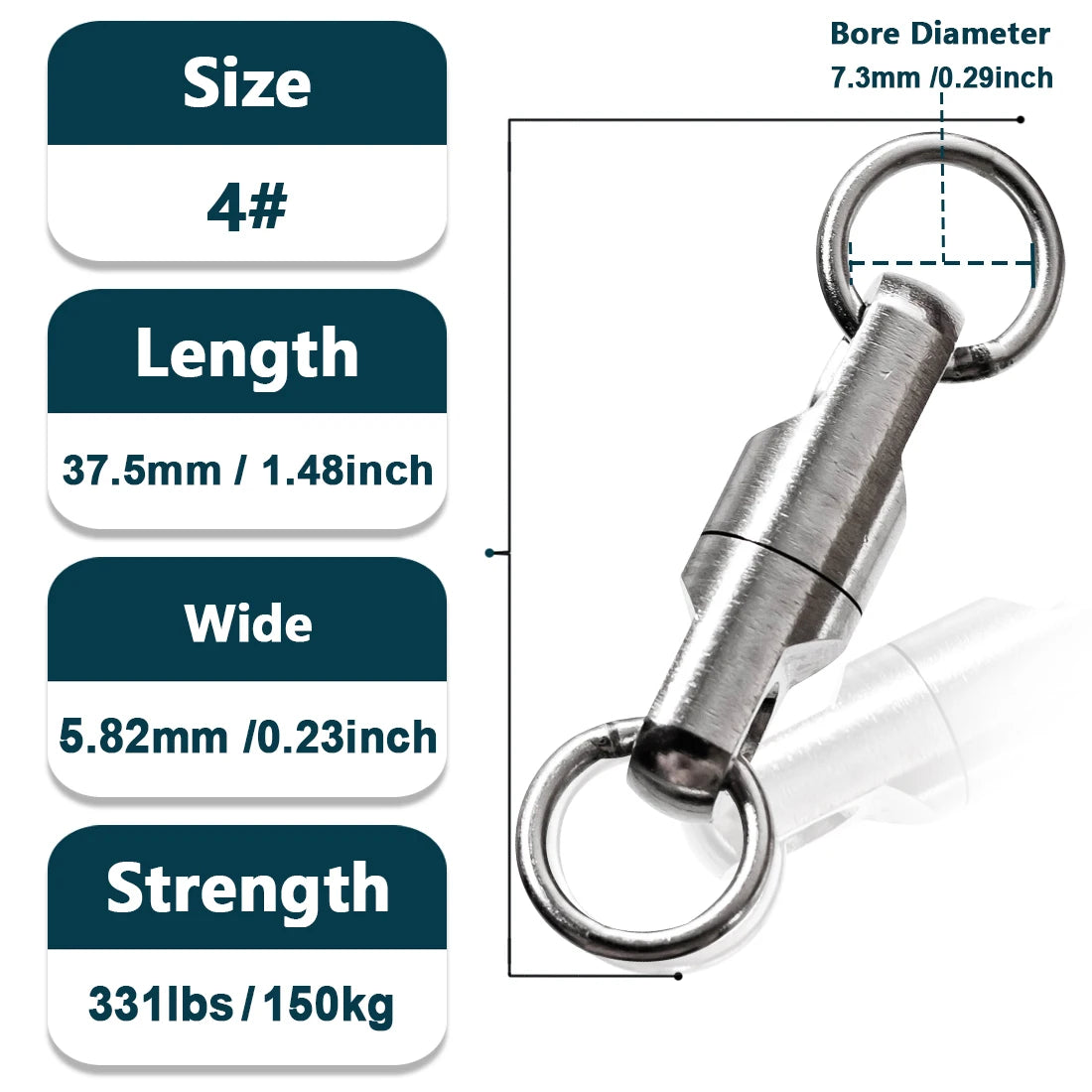 Size 4 stainless steel ball bearing swivel for fishing rigs
