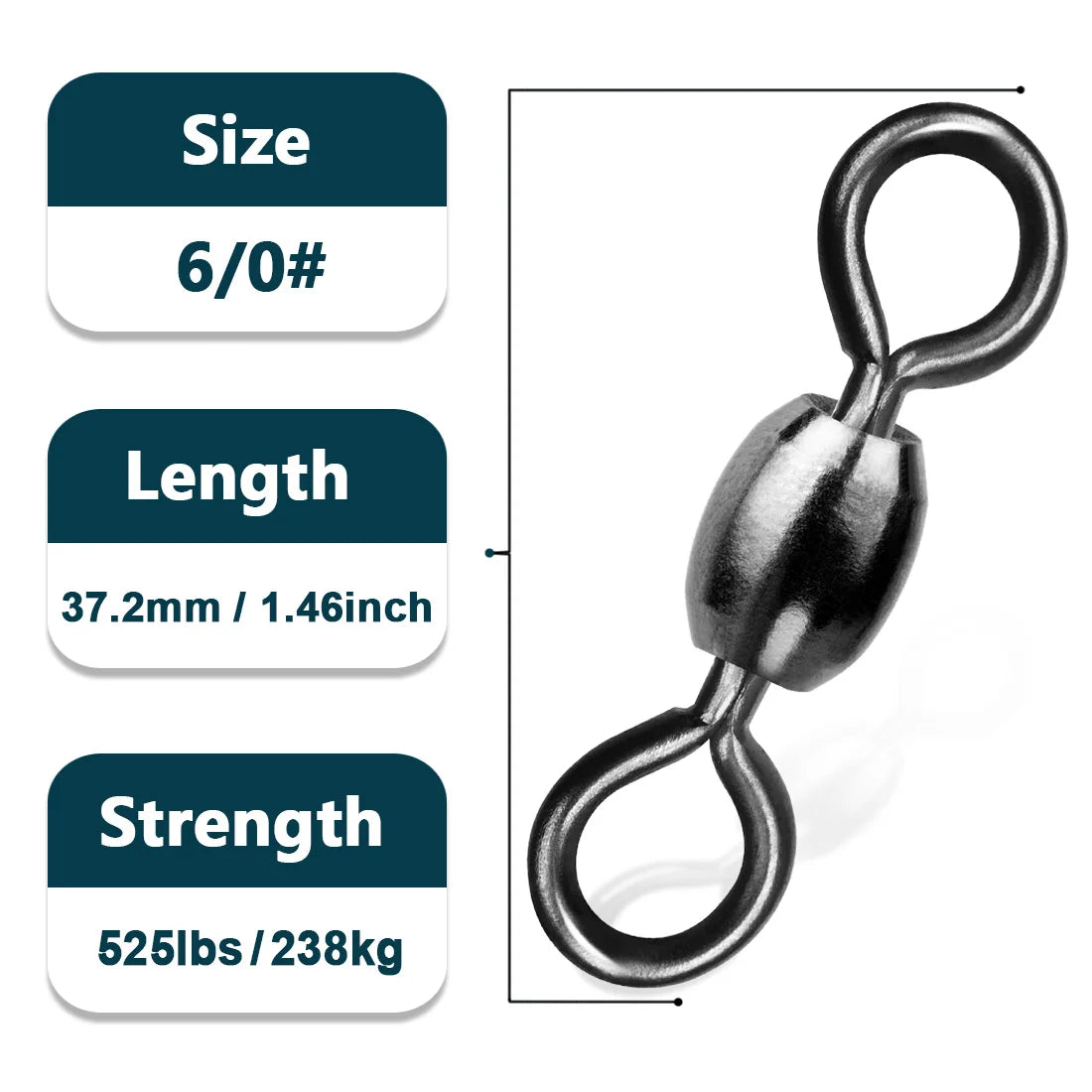 Size 6-0 heavy duty crane fishing swivel for strong tackle setups