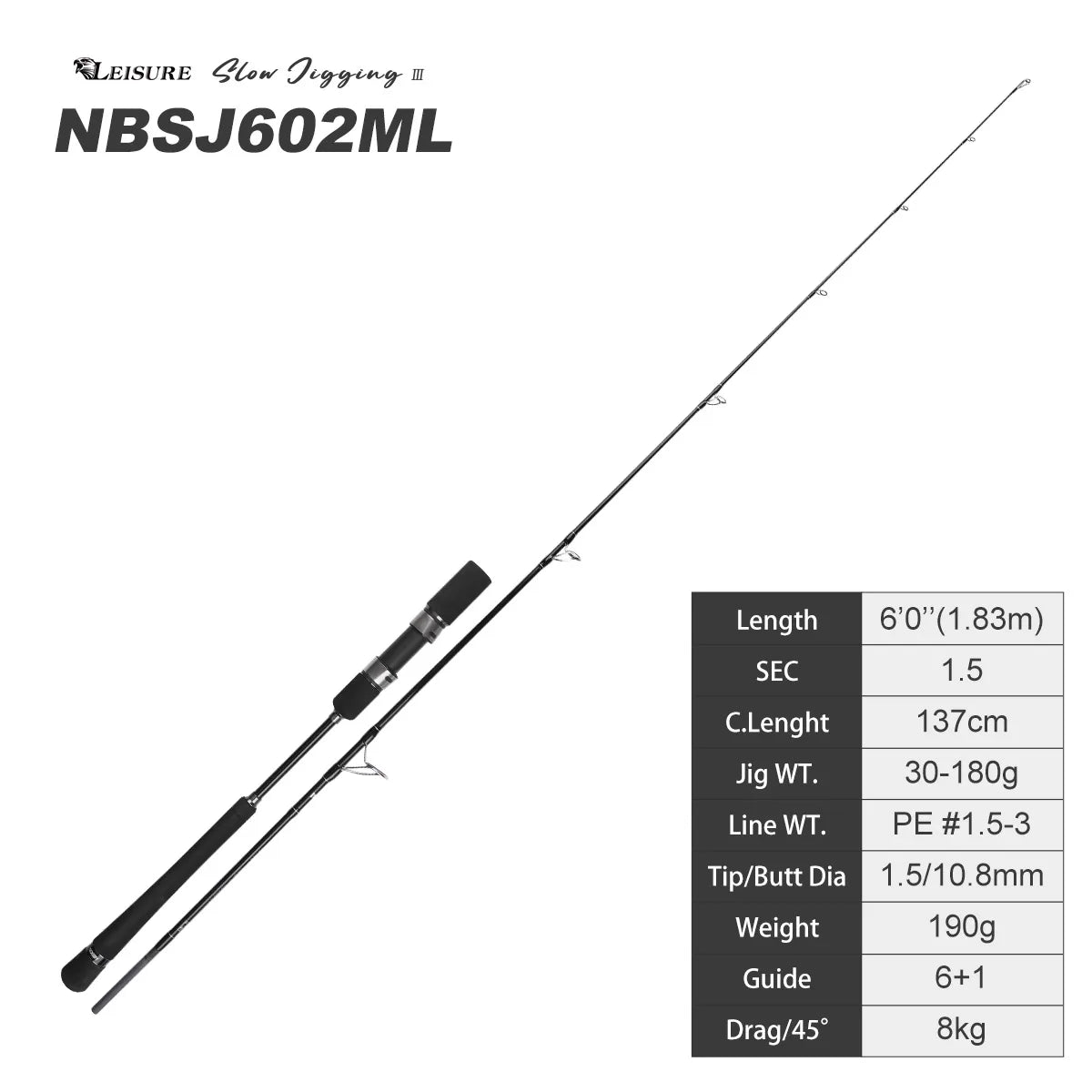 Full length slow jigging spinning rod designed for offshore fishing