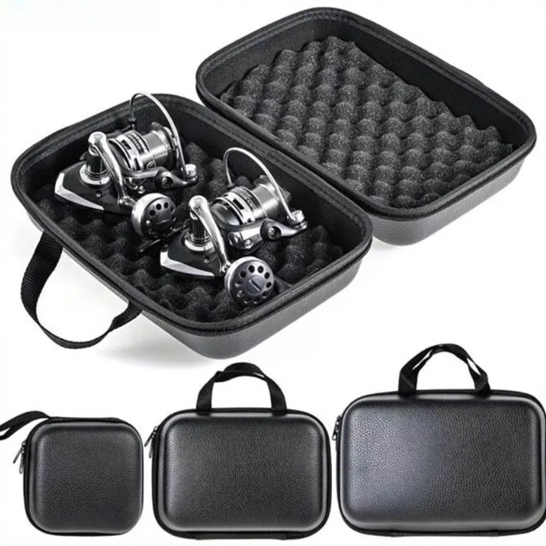 Spinning reel case with shock absorbing foam insert