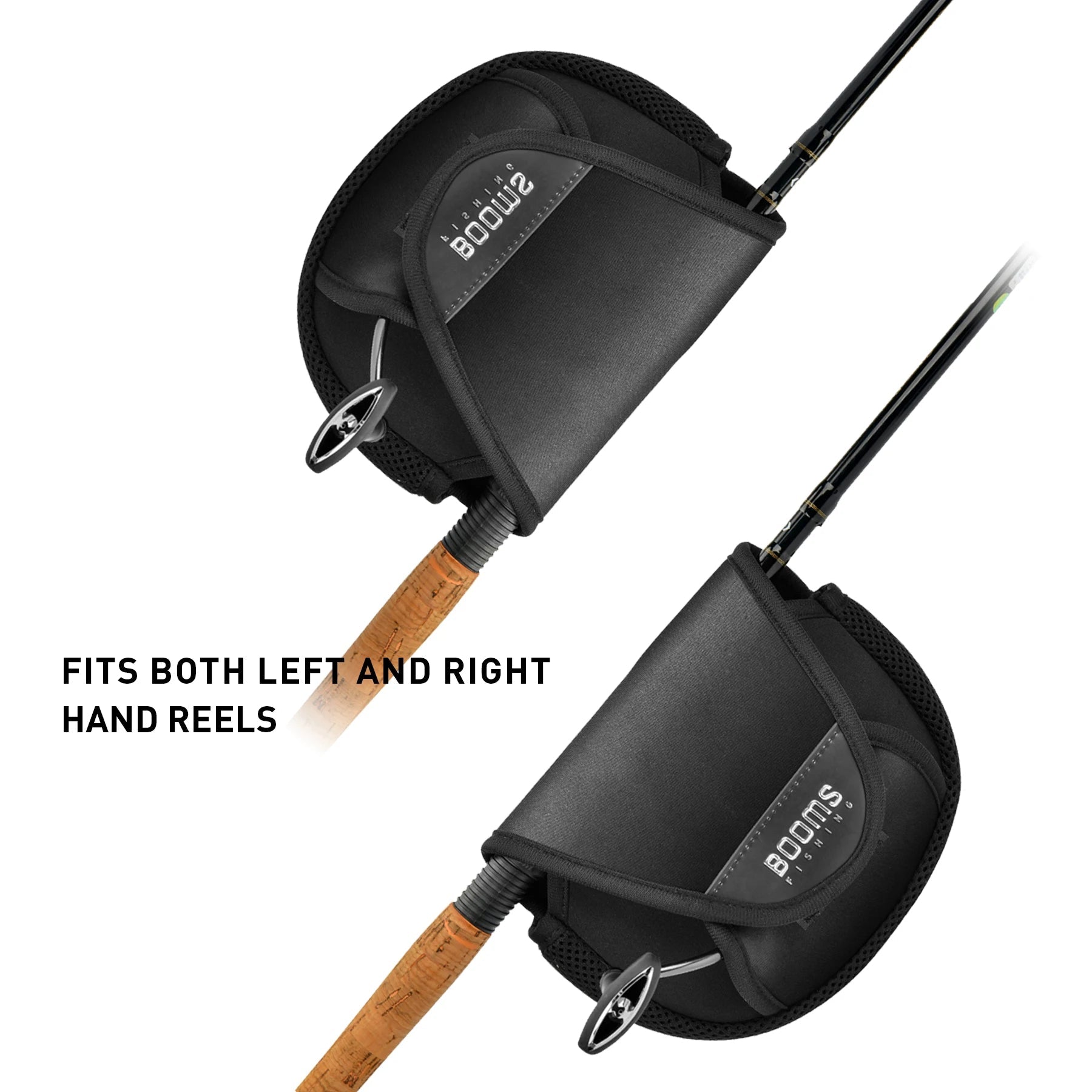 Neoprene spinning reel cover installed on reel