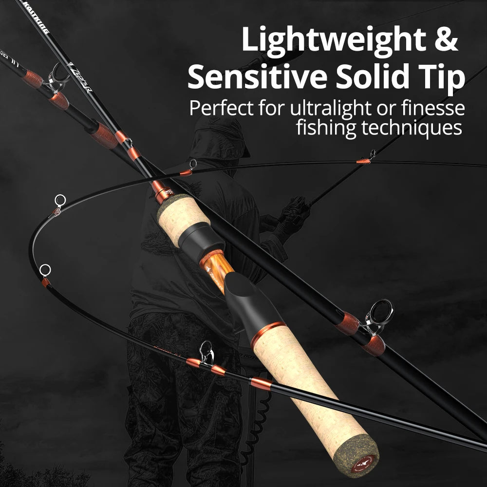 Fast action spinning rod showing lightweight sensitive solid tip