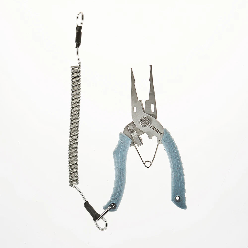 Split ring pliers with safety lanyard for fishing tackle