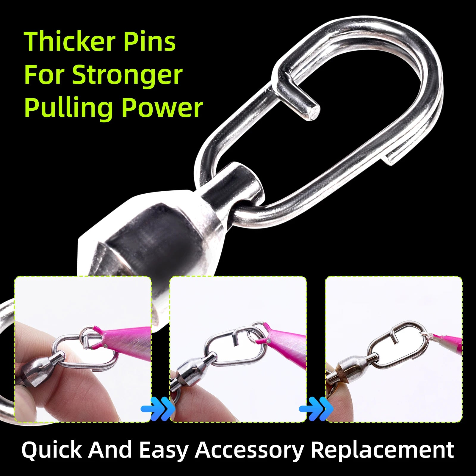 Split ring snap swivel with reinforced pin design