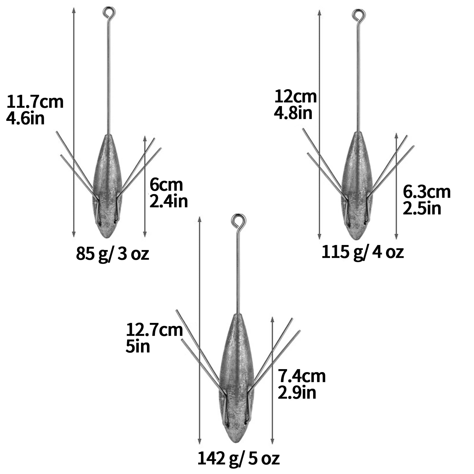 Sputnik surf sinker size comparison and measurements