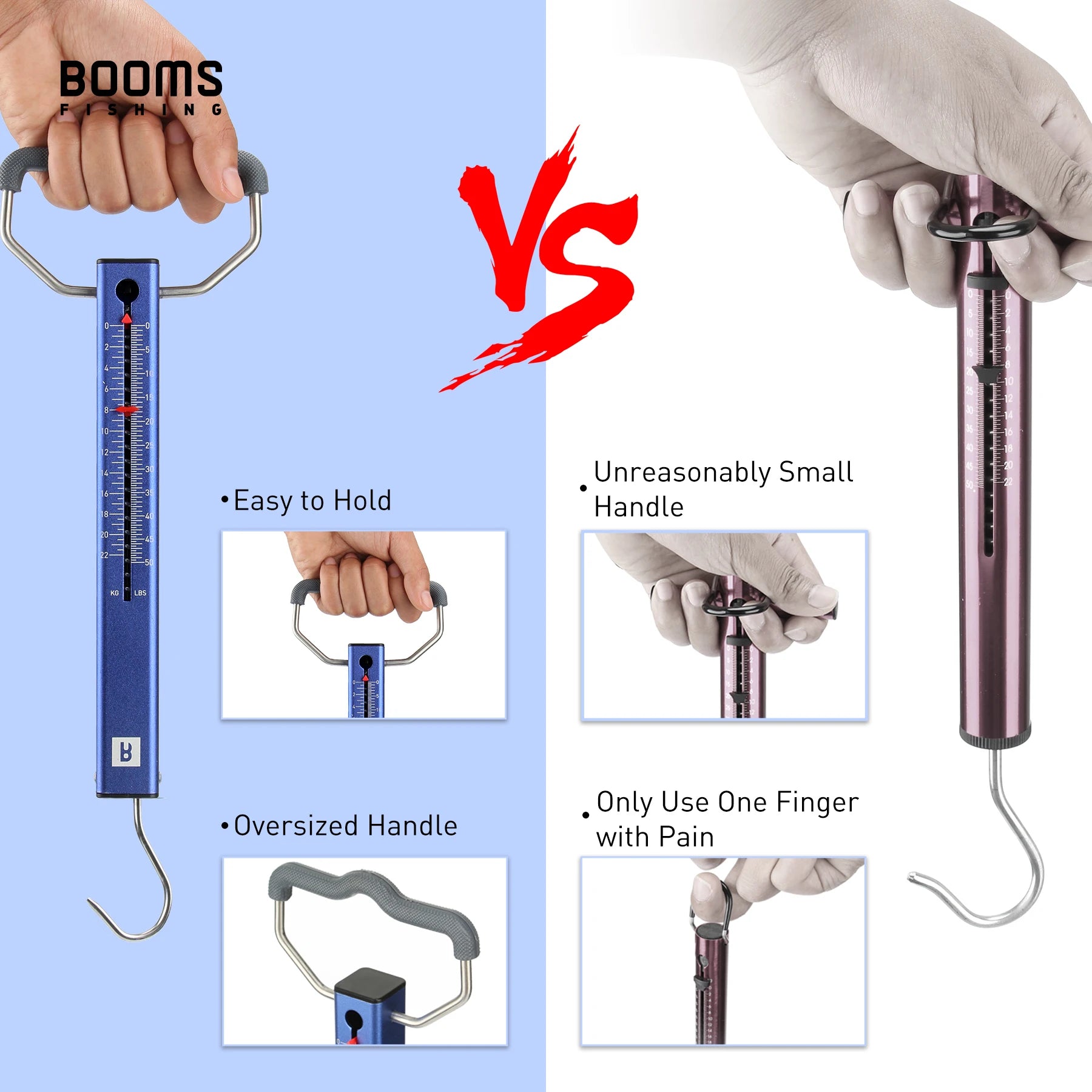 Square tube mechanical fishing scale compared with round design