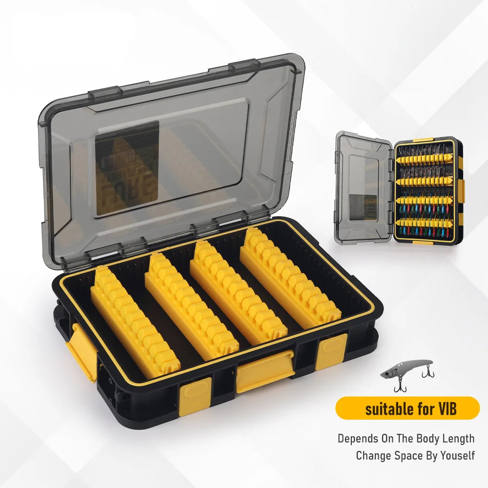 Open modular lure storage box with yellow anti scratch slots