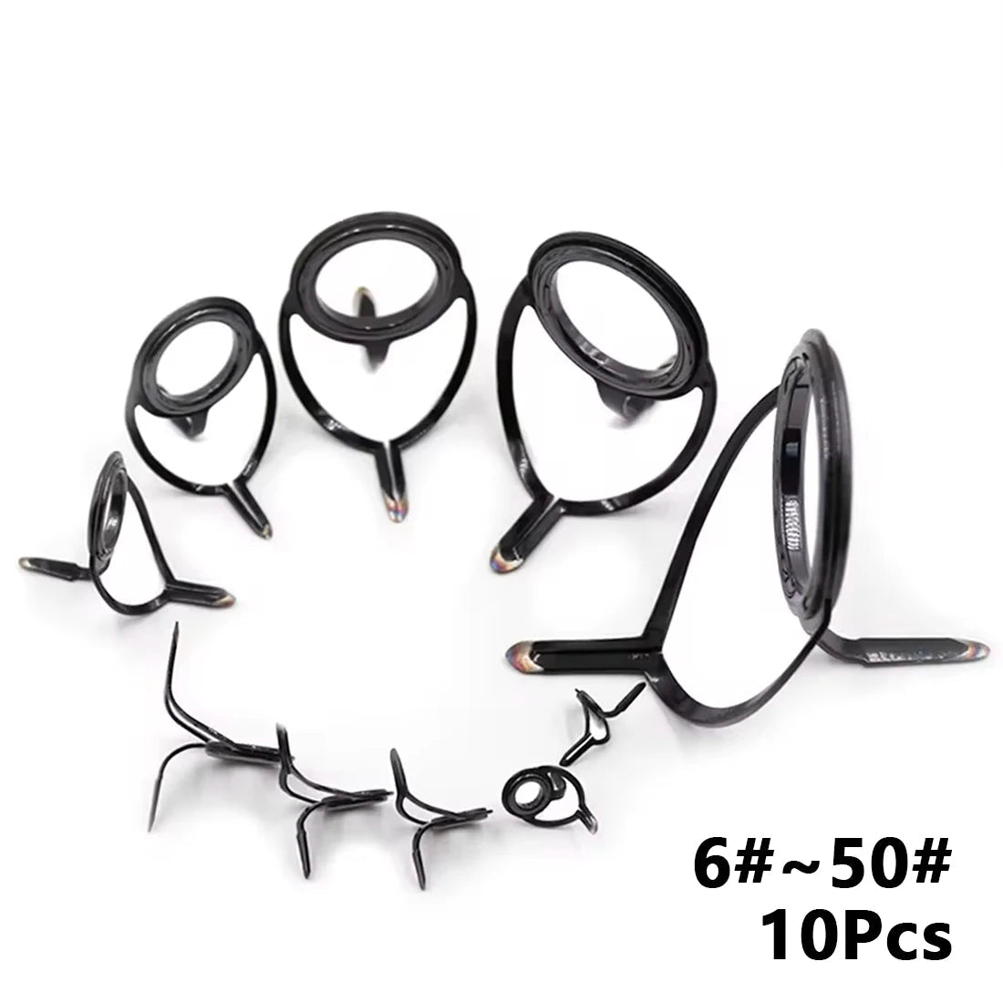 Set of 10 stainless steel fishing rod guides with ceramic rings for smooth casting and repair