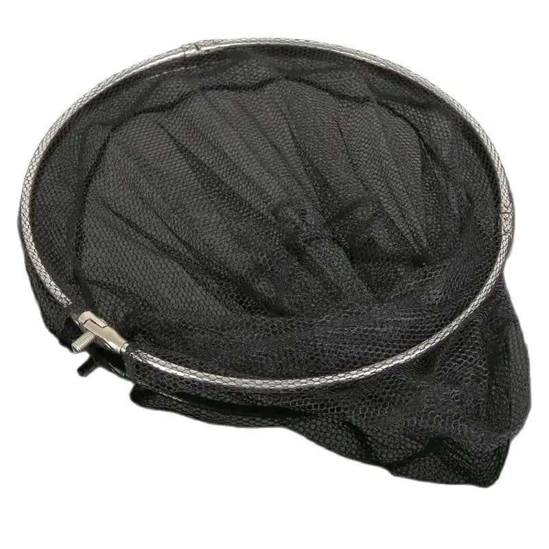 Collapsible stainless steel landing net ring with attached black net