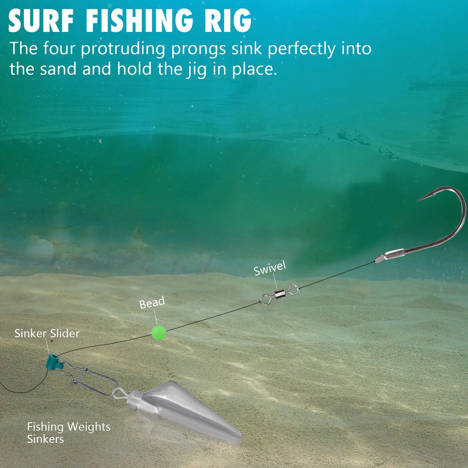 Star surf sinker holding bottom in moving surf water