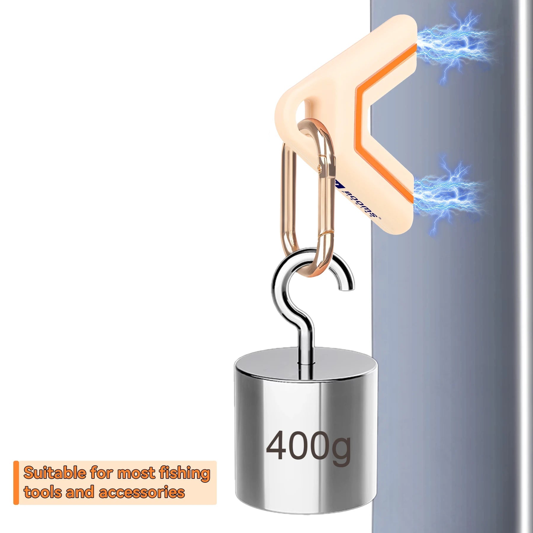 Magnetic fishing tool holder supporting 400 g weight to demonstrate load strength