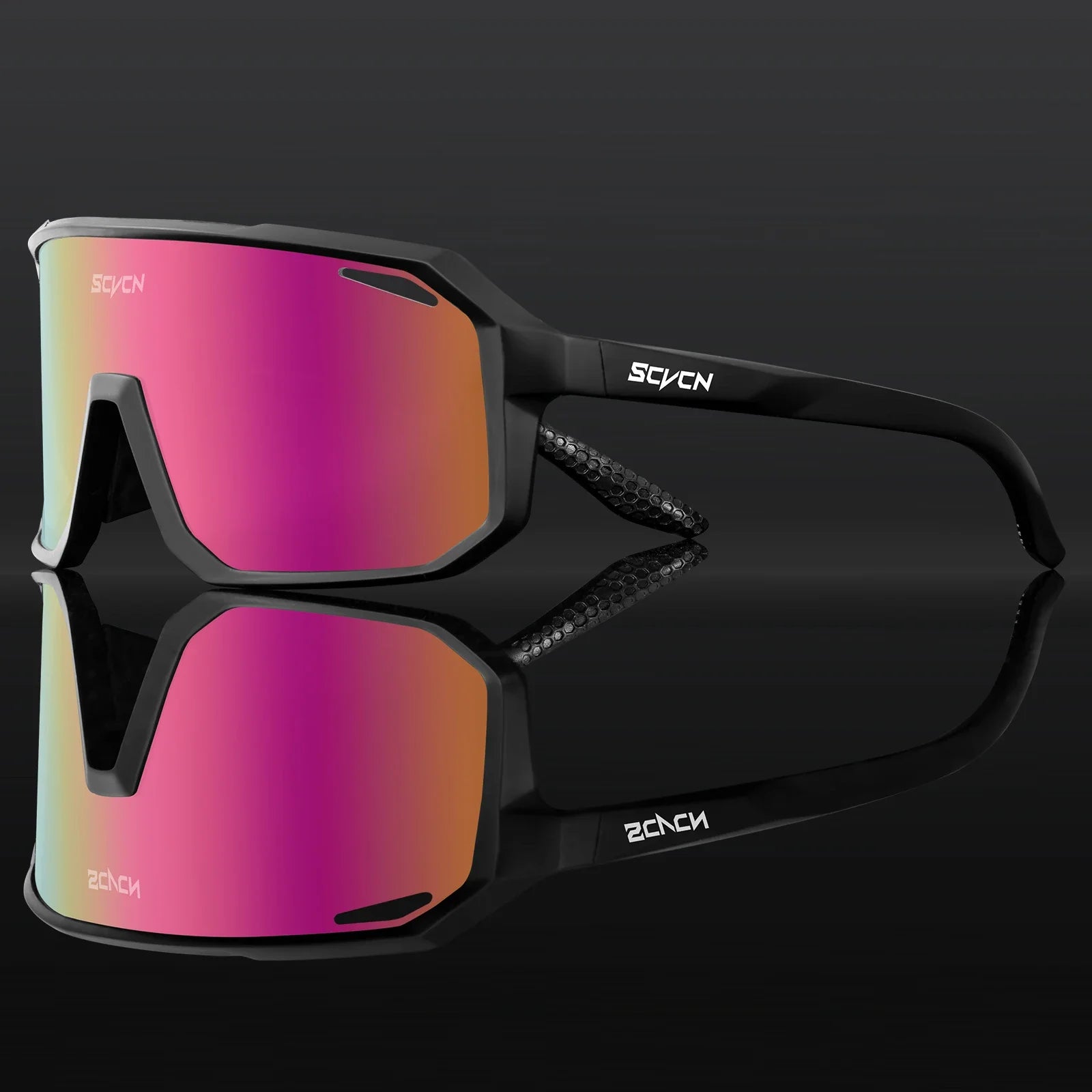 SVCVN black cycling sunglasses with pink mirror lens designed for stylish UV400 eye protection outdoors