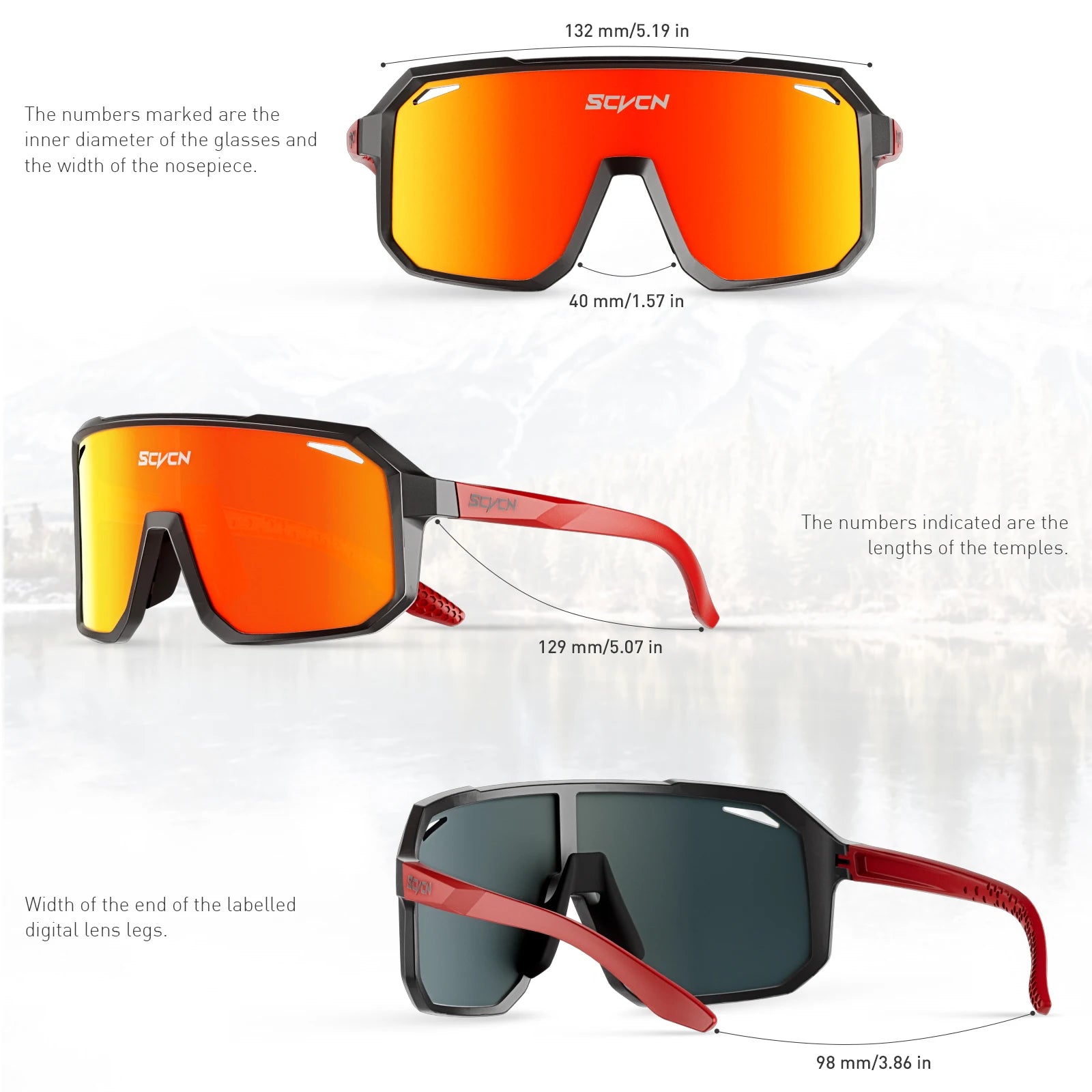 SVCVN red and black frame cycling sunglasses with UV400 anti-glare lenses for road and trail riding