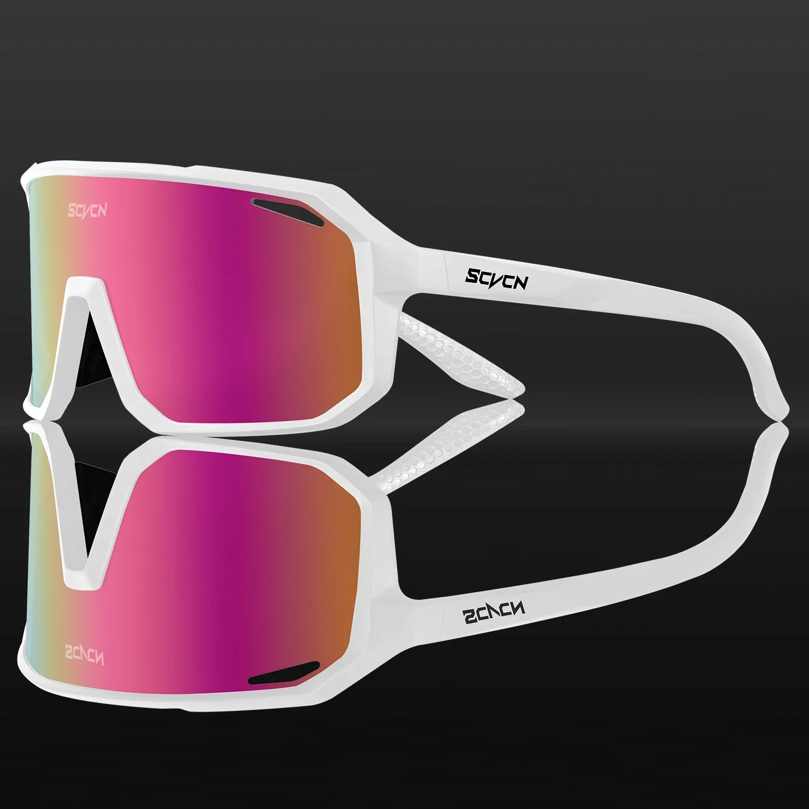 SVCVN white frame cycling sunglasses with pink mirror UV400 lens for glare-free outdoor rides