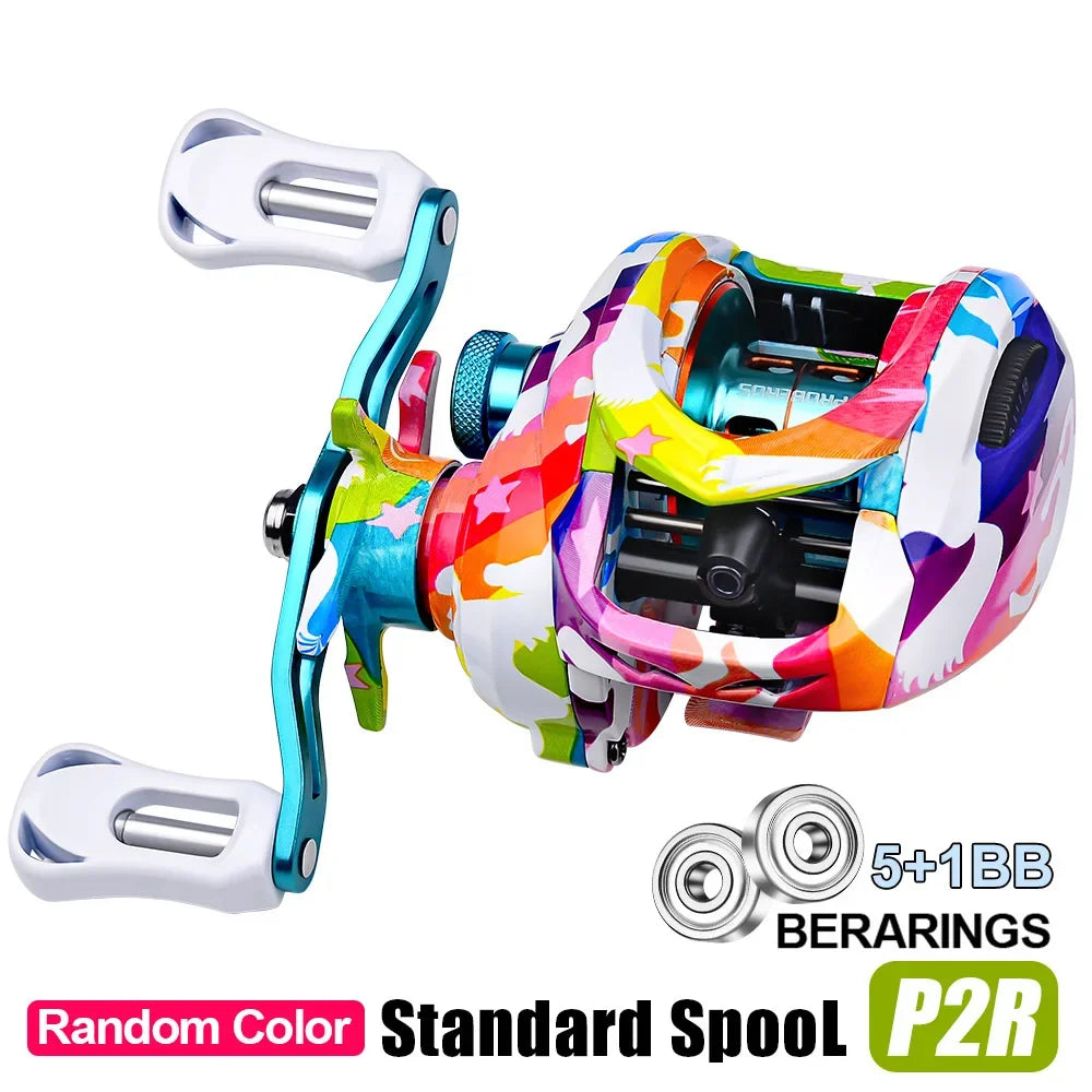 TA baitcasting reel in P2R rainbow finish with standard spool, lightweight alloy frame, and smooth drag performance