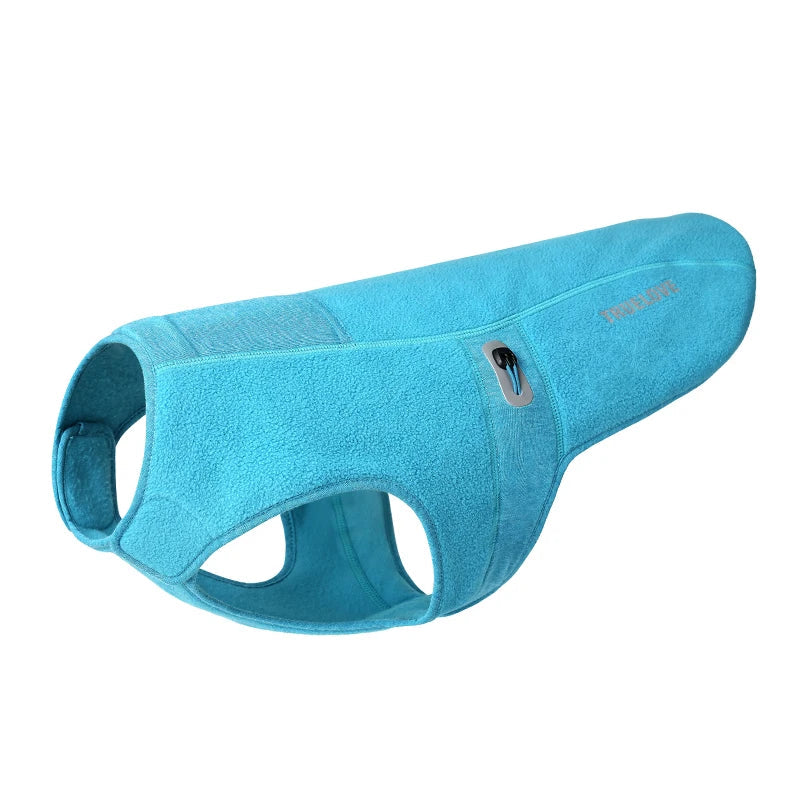 Teal fleece winter dog coat with secure fit