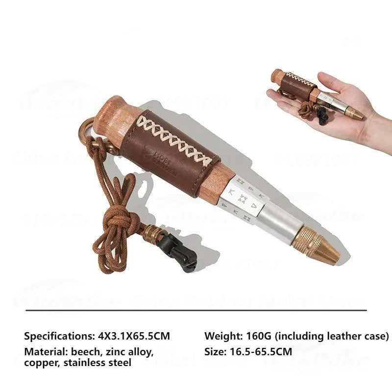Telescopic fire blow tube extended with size specifications shown