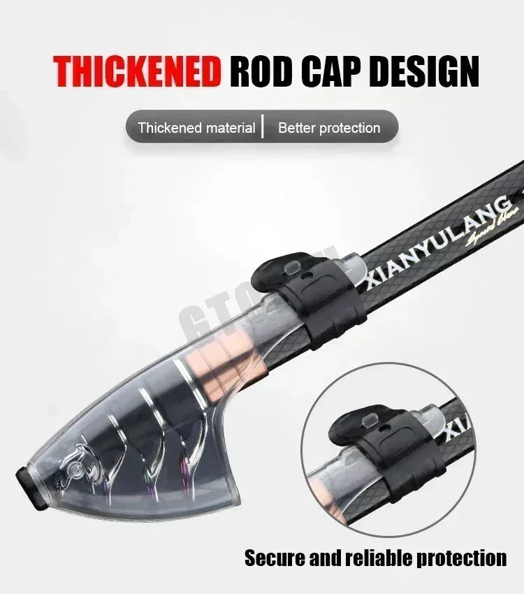 Close-up of telescopic fishing rod cap and reinforced joint connection