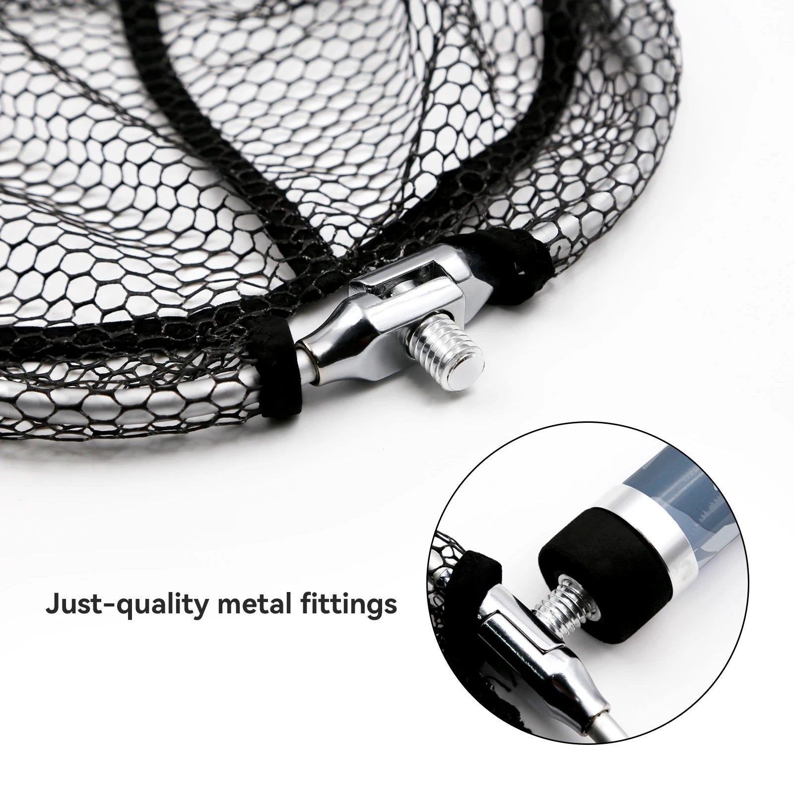 Aluminium joint and net fitting detail on telescopic landing net handle