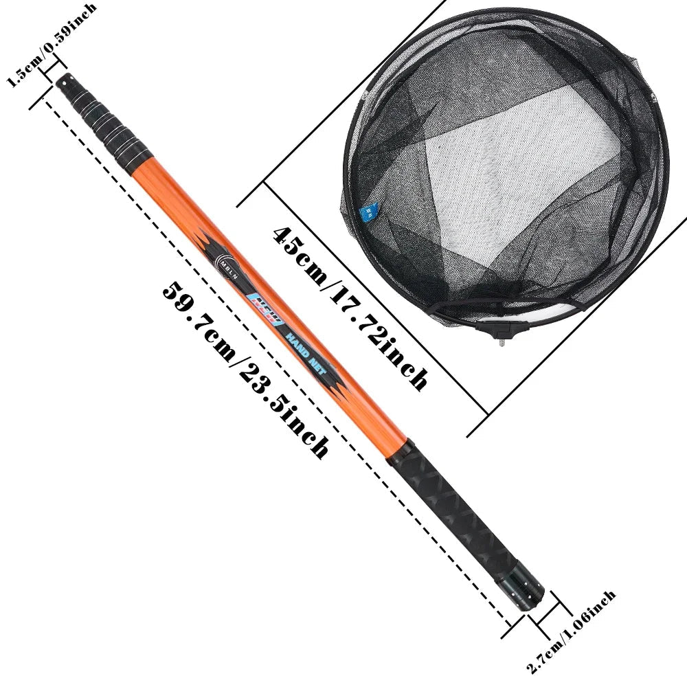 325 cm telescopic landing net length diagram with folded and extended measurements