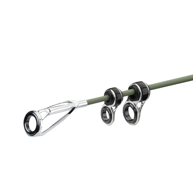 Close-up of surf fishing rod guide ring and tip section