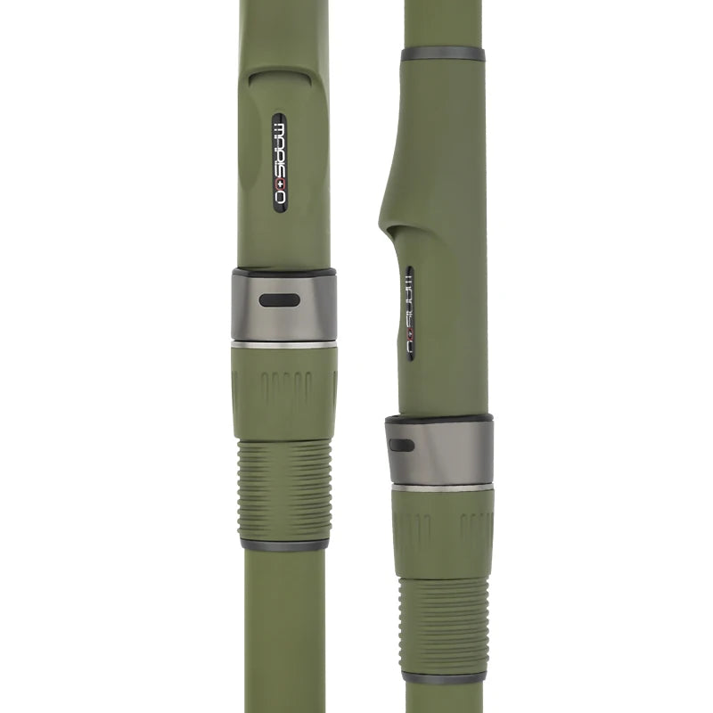 Telescopic surf fishing rod handle and reel seat close-up