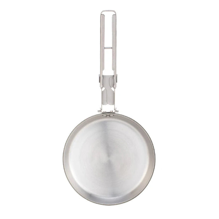 Titanium frying pan with folding handle upright