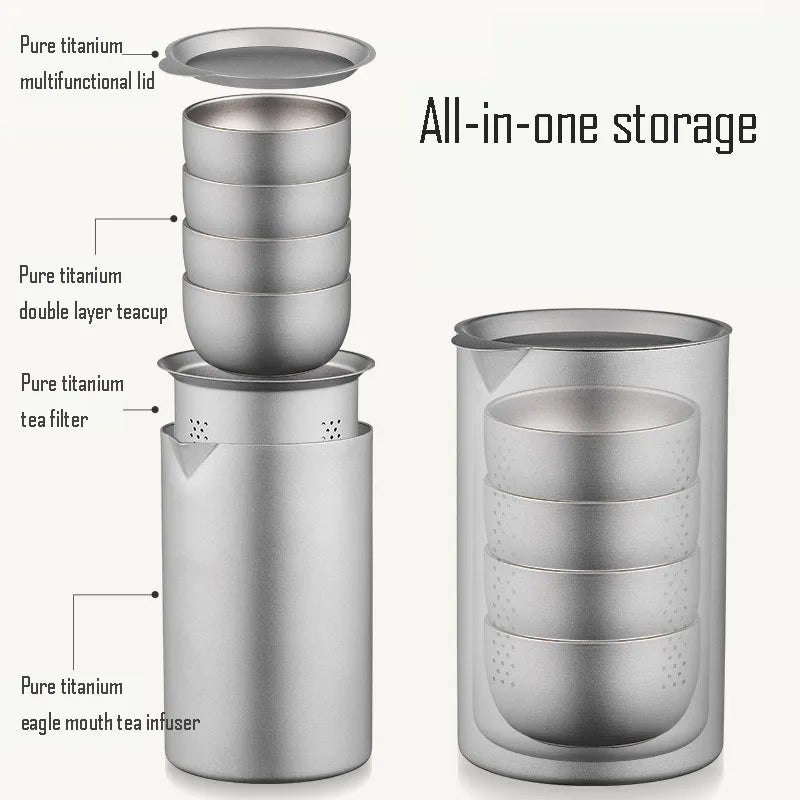 Titanium infuser lid shown functioning as a built-in tea filter for smooth, efficient brewing at home or outdoors