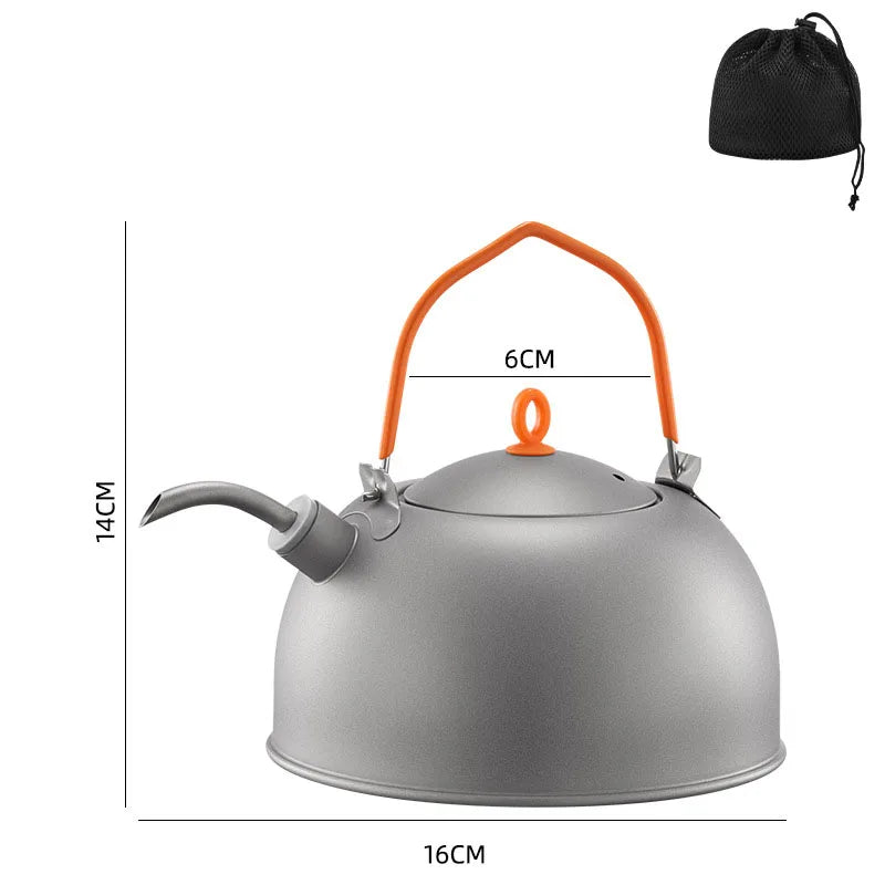 Pure titanium coffee kettle with folding handle and minimalist sandblasted finish ideal for camping