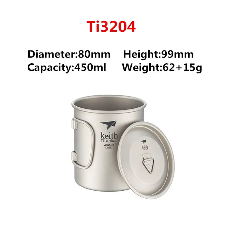 Titanium camping mug model comparison image with dimensions