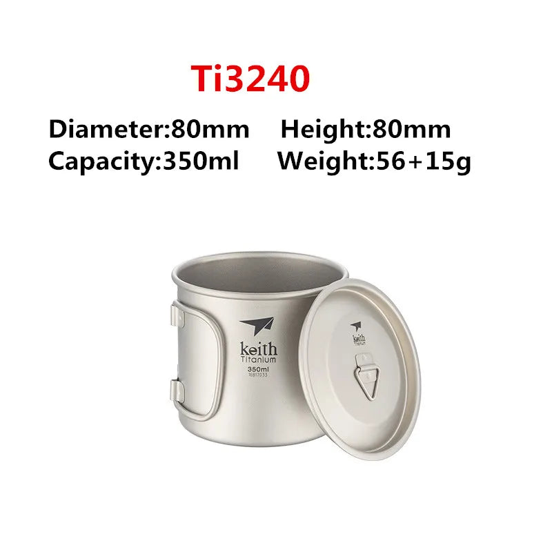 Titanium camping mug model with size specifications image
