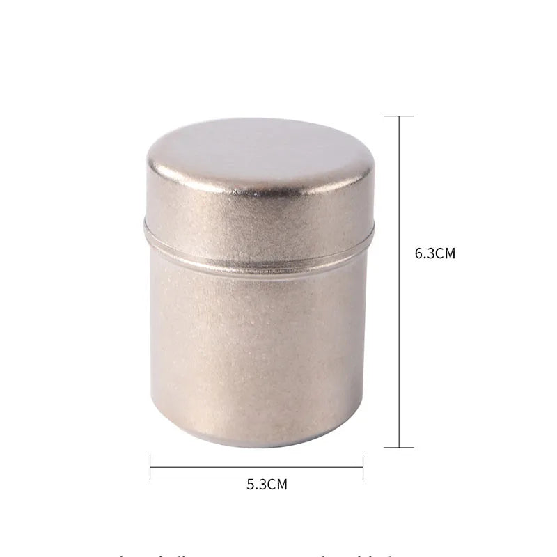 Diagram showing 120ml titanium tea can height and width with crystalline finish for compact storage