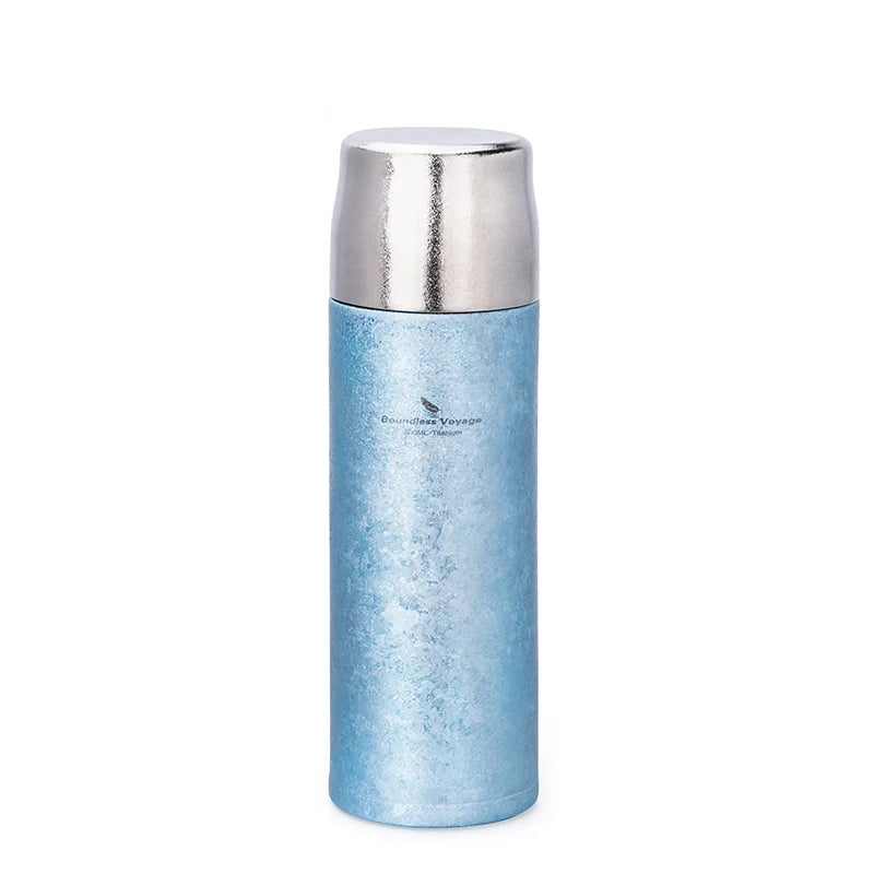 Blue titanium thermos front view