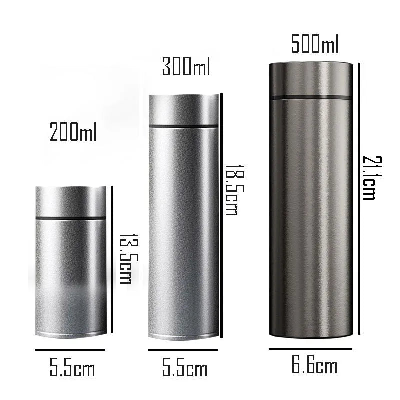Titanium thermos cup dimension chart for three sizes