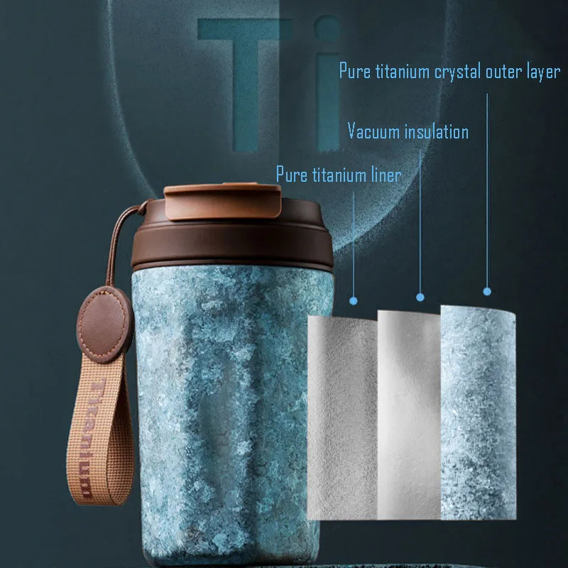 Titanium thermos cup showcasing double-wall pure titanium construction for lasting insulation and strength