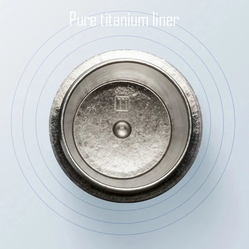 Top view of titanium thermos cup interior showing pure titanium liner and seamless double-wall design