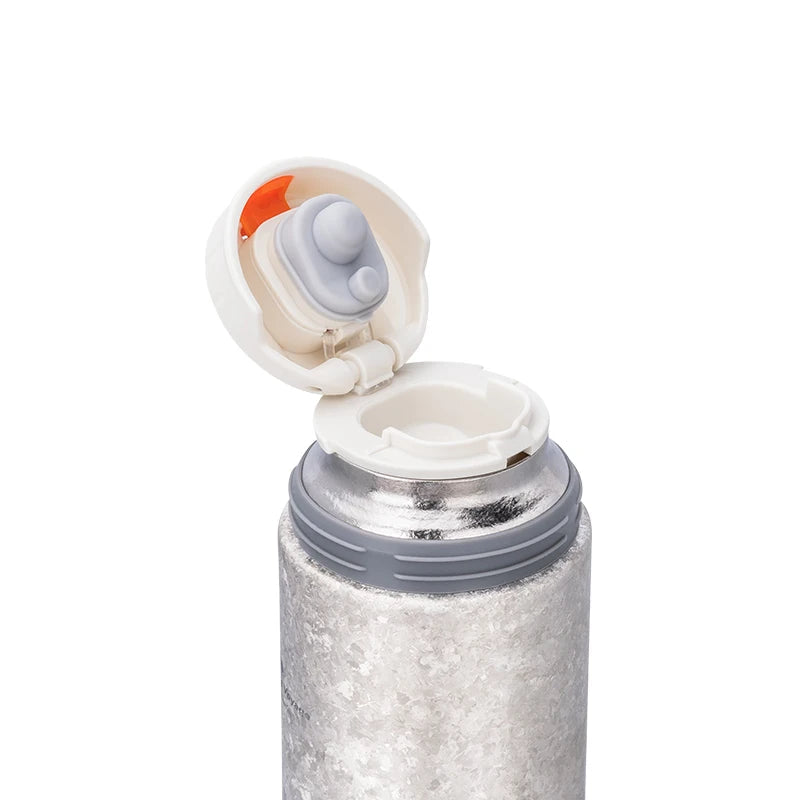 Titanium thermos flip lid open detail