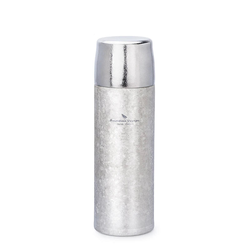 Silver titanium thermos front view