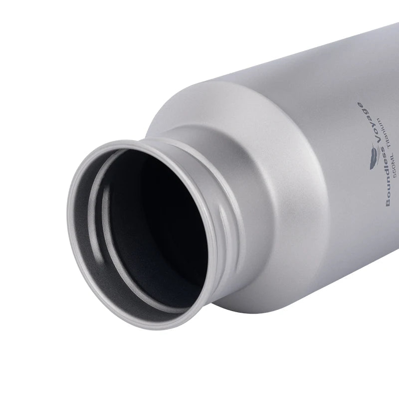 Titanium water bottle wide mouth opening detail