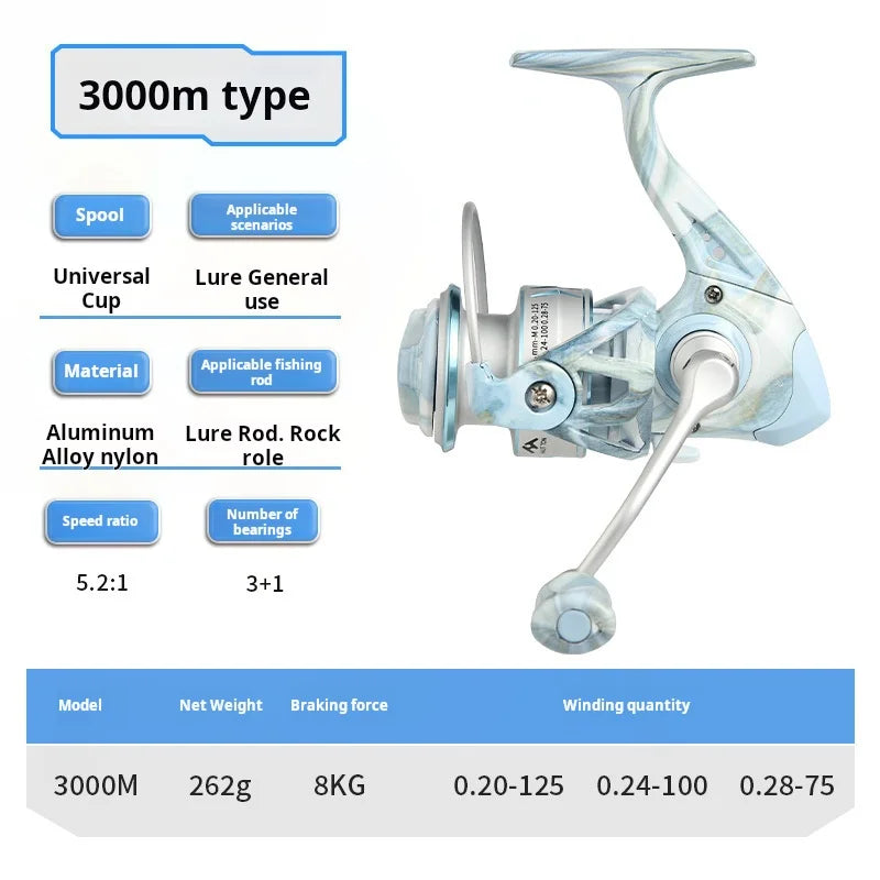 TLA S-S0 blue marbled spinning reel 3000M model with 8 kg drag and durable composite frame