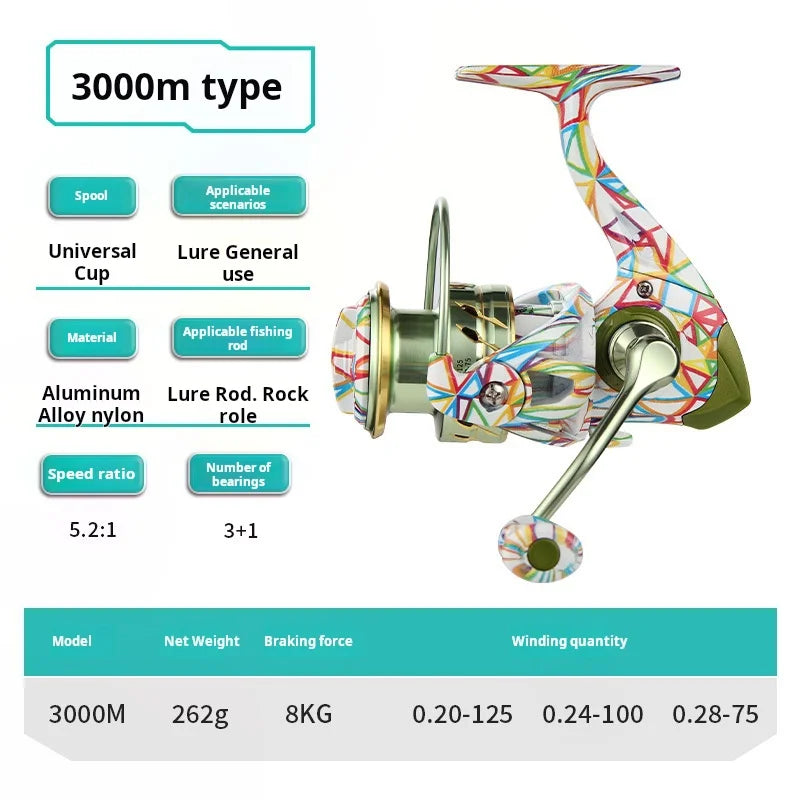 TLA S-S0 green marbled spinning reel 3000M model offering 8 kg drag and lightweight balanced feel