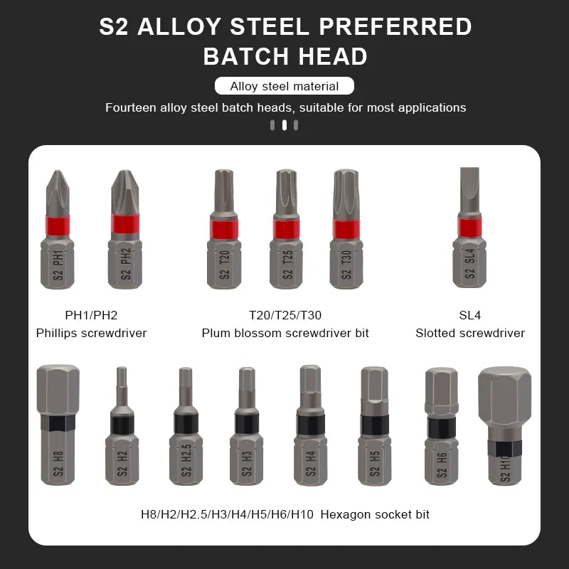 Torque wrench bit set showing multiple driver bit sizes