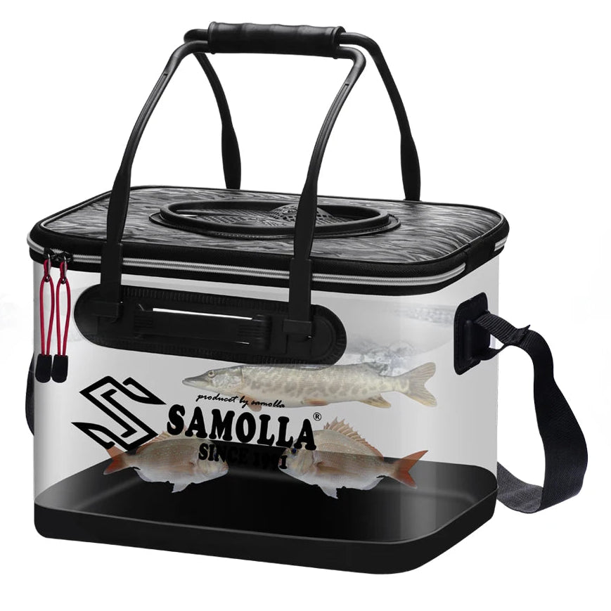 Transparent live fish storage box with carry handles