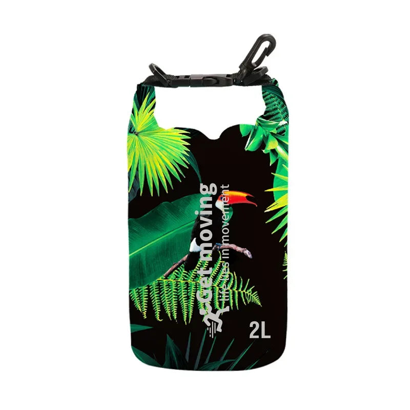 Green tropical print waterproof dry bag
