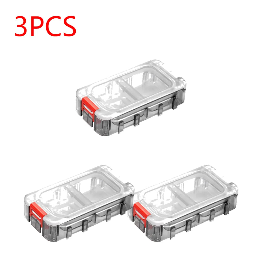 Two pack clear fishing tackle boxes with red locking clips