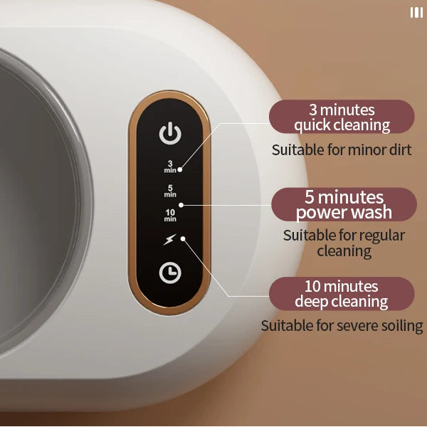 Close-up of ultrasonic cleaner control panel showing three cleaning modes for quick, power, and deep wash cycles