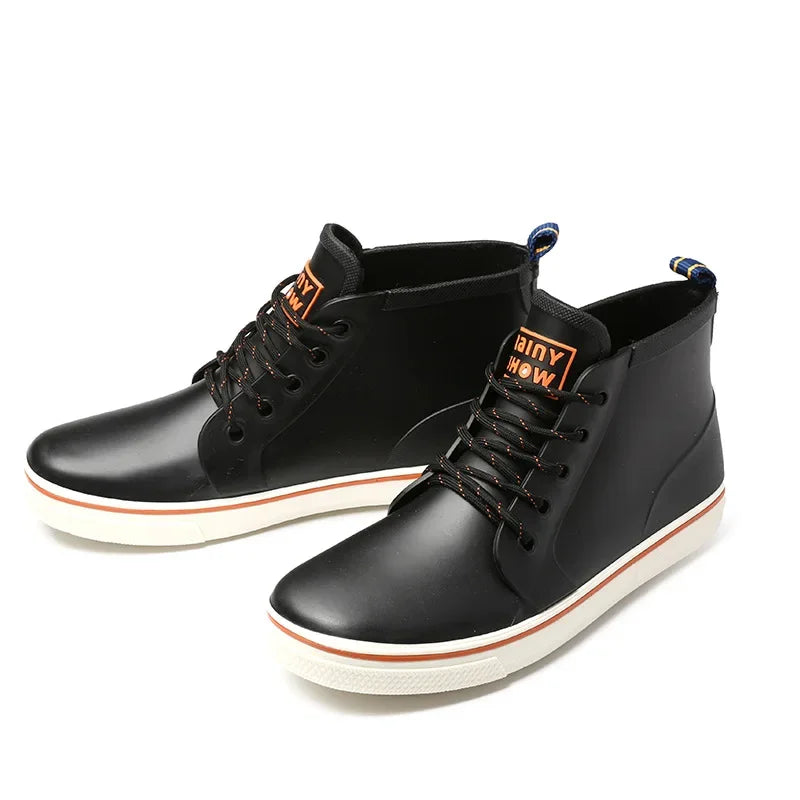 Black unisex ankle gumboots low cut style with rubber sole